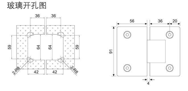 匯泰龍HF-2321-180° 玻璃門合頁開孔圖