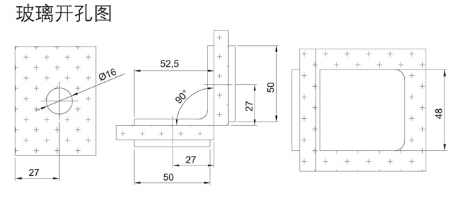 匯泰龍HF-2323-90° 玻璃連接夾開孔圖