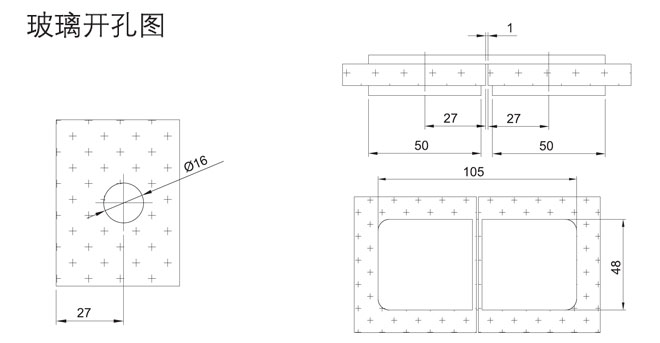 匯泰龍HF-2323-180° 玻璃連接夾開孔圖